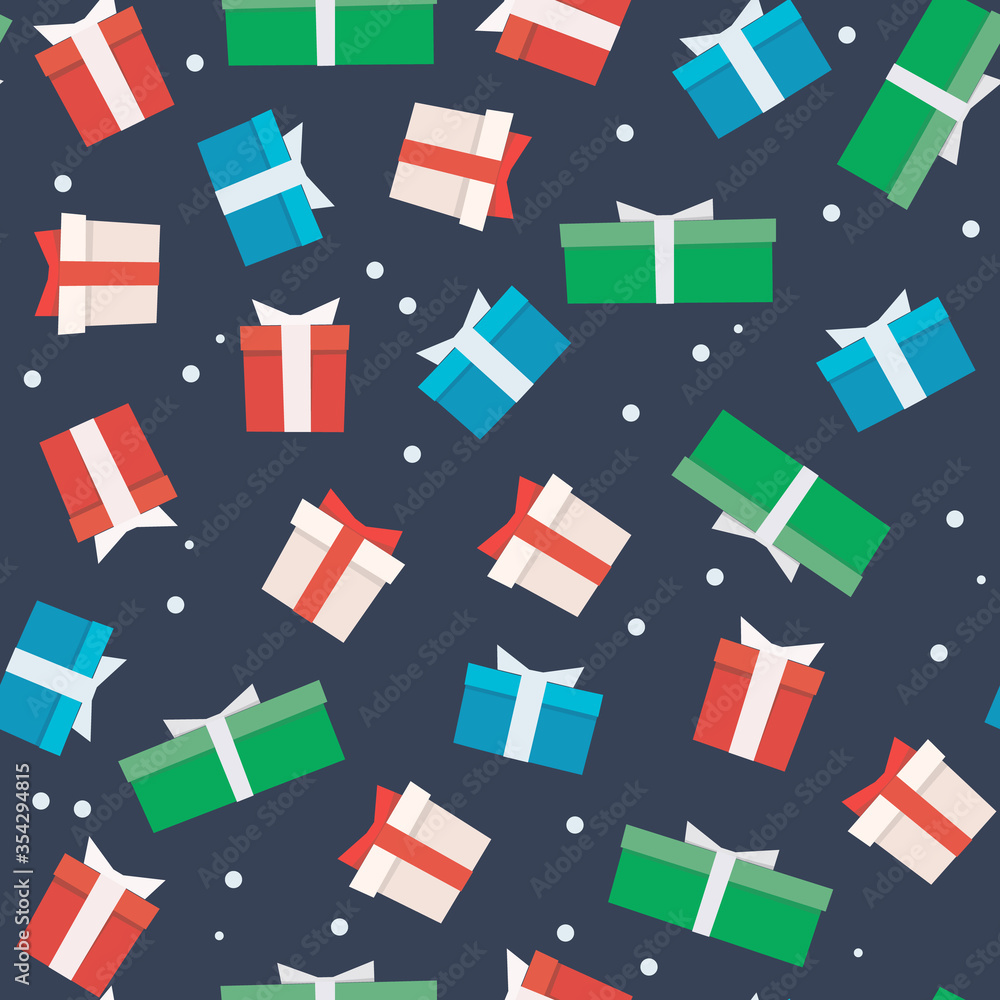 Seamless Christmas pattern with gifts. New year holidays background. Wrapping paper print design.