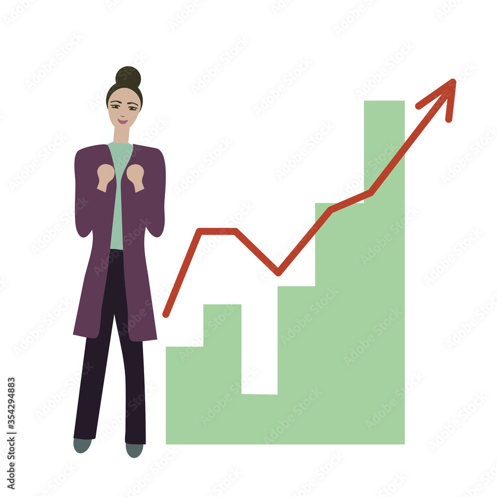 Happy woman and chart Happy woman and chart
