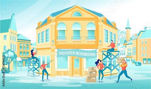 Volunteer Restoration of Old Building Facade Wall