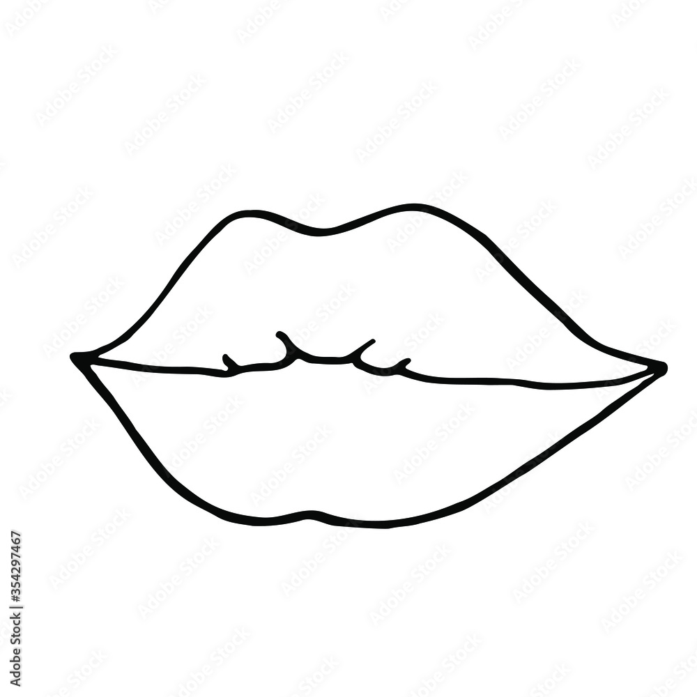 A mischievous smile. Vector illustration in doodle style. Female mouth. A mischievous smile. Vector illustration in doodle style. Female mouth.