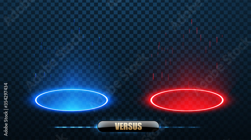 VS Versus Blue and red Futuristic design. Round blue,red glow rays night scene with sparks on transparent background. Empty light effect podium. Vector illustration