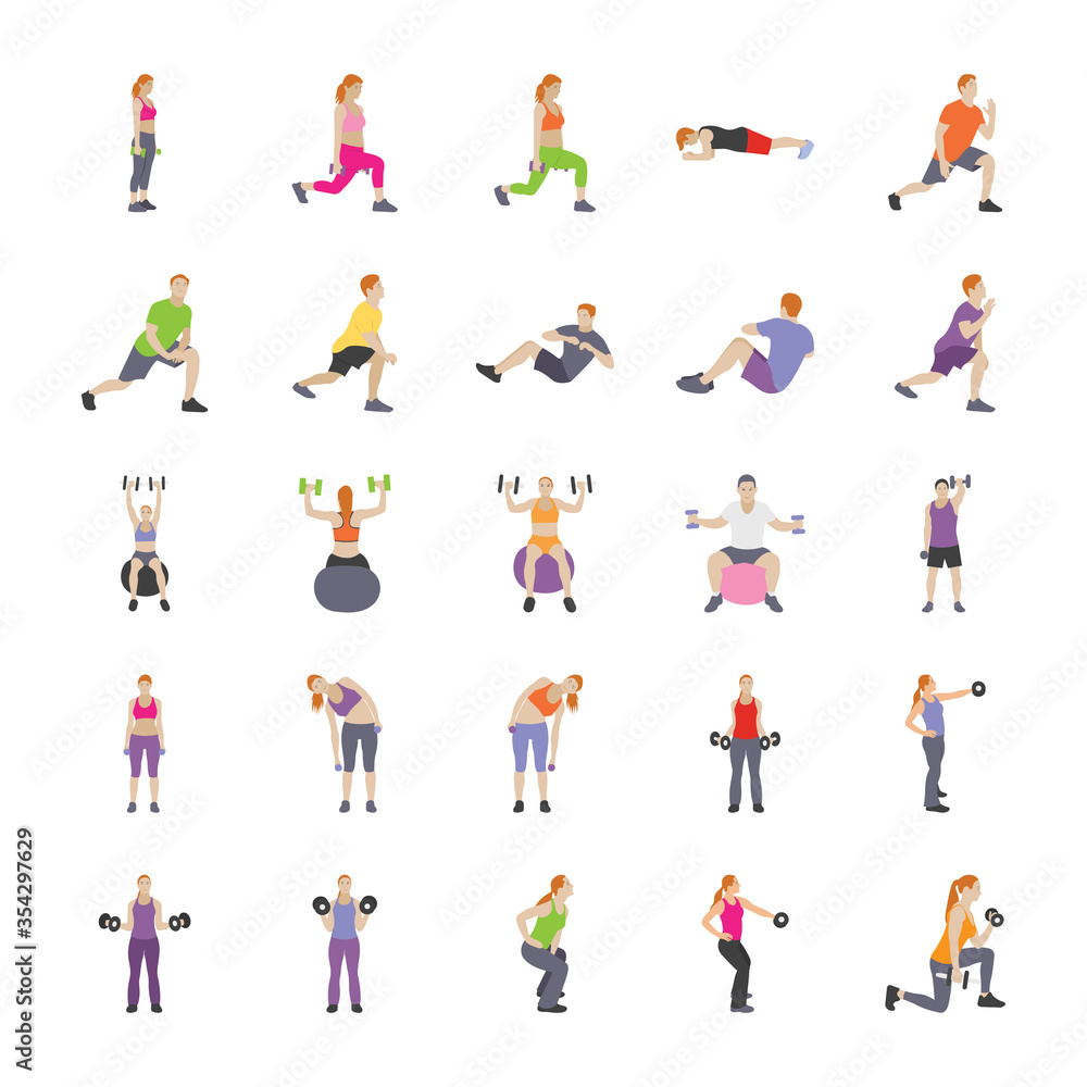 Human Exercises Flat Icons 