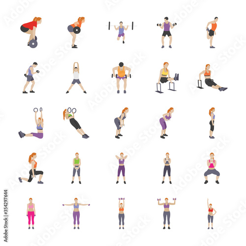 Exercise Tools and Poses Flat Icons 