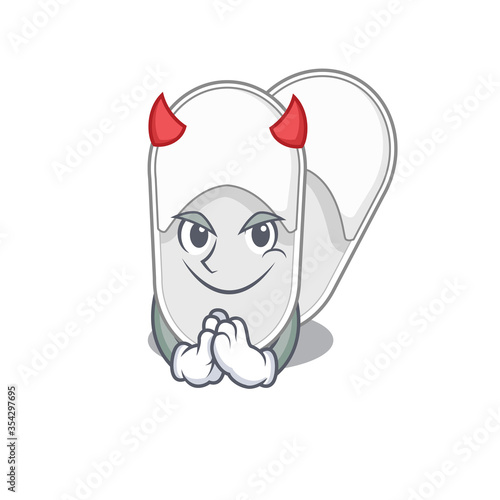 Hotel slippers clothed as devil cartoon character design concept