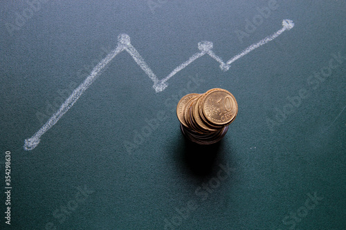 Graphical business report with high and low curve on blackboard for educational purpose. 
