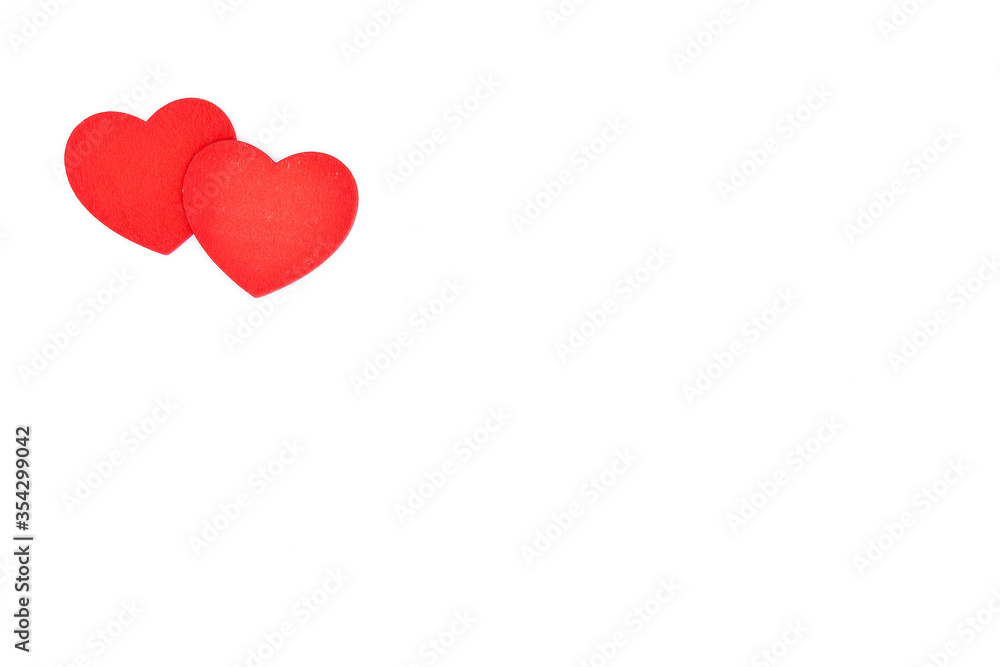 Red hearts on white background with copyspace/space for text