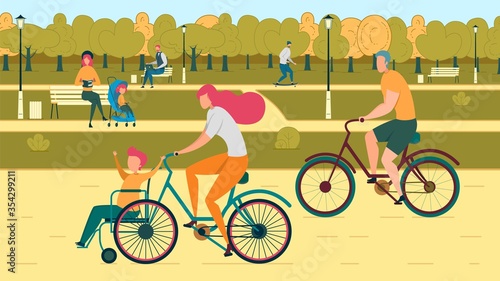 Mom Riding Bicycle with Son Having Special Need