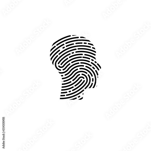 Logo security. Profile of man with fingerprint photo