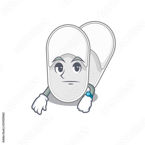 Mascot design style of hotel slippers with waiting gesture