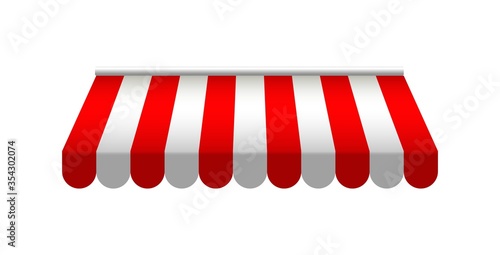 Red awning. Shop restourant canopy. Vintage store roof. Vectr summer 3d tent
