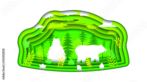 Abstract Paper Cut Background Bear Animal Tree Forest Fauna