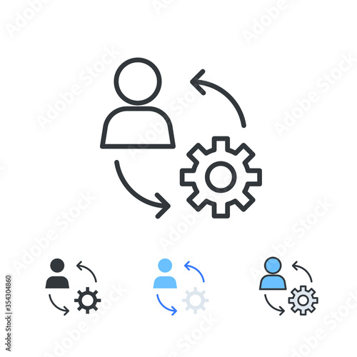 People & gear for business and teamwork project management. Organization workforce process. Manager resources development. Management icon. Vector illustration. Design on white background. EPS10