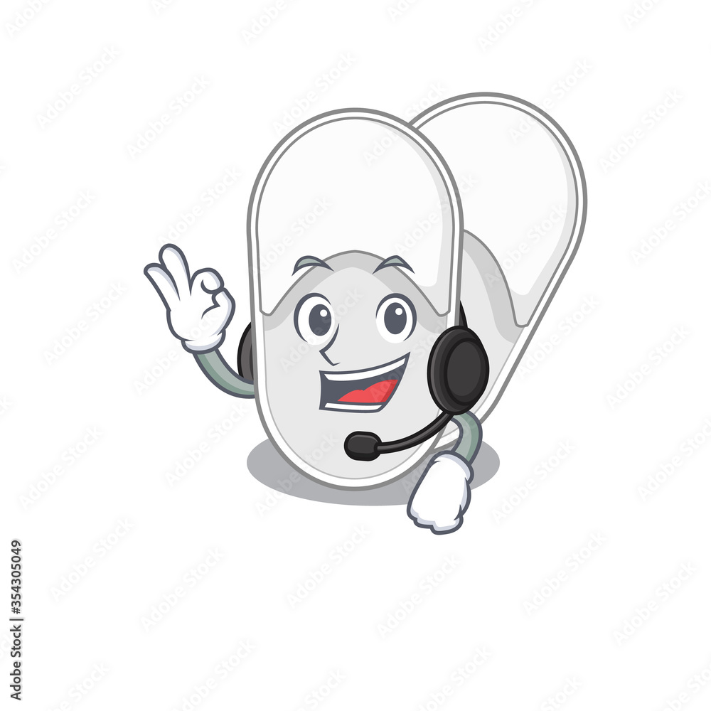 A stunning hotel slippers mascot character concept wearing headphone A stunning hotel slippers mascot character concept wearing headphone