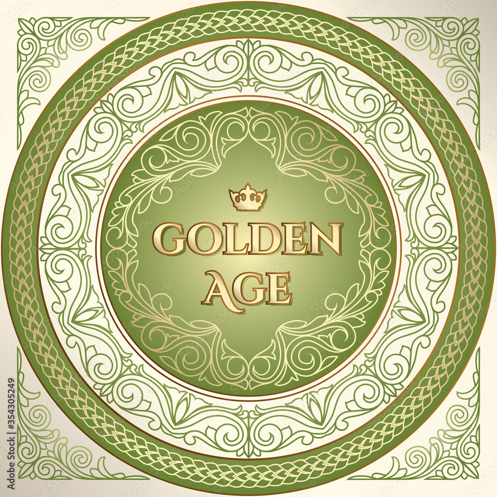 Golden ornate decorative vintage label