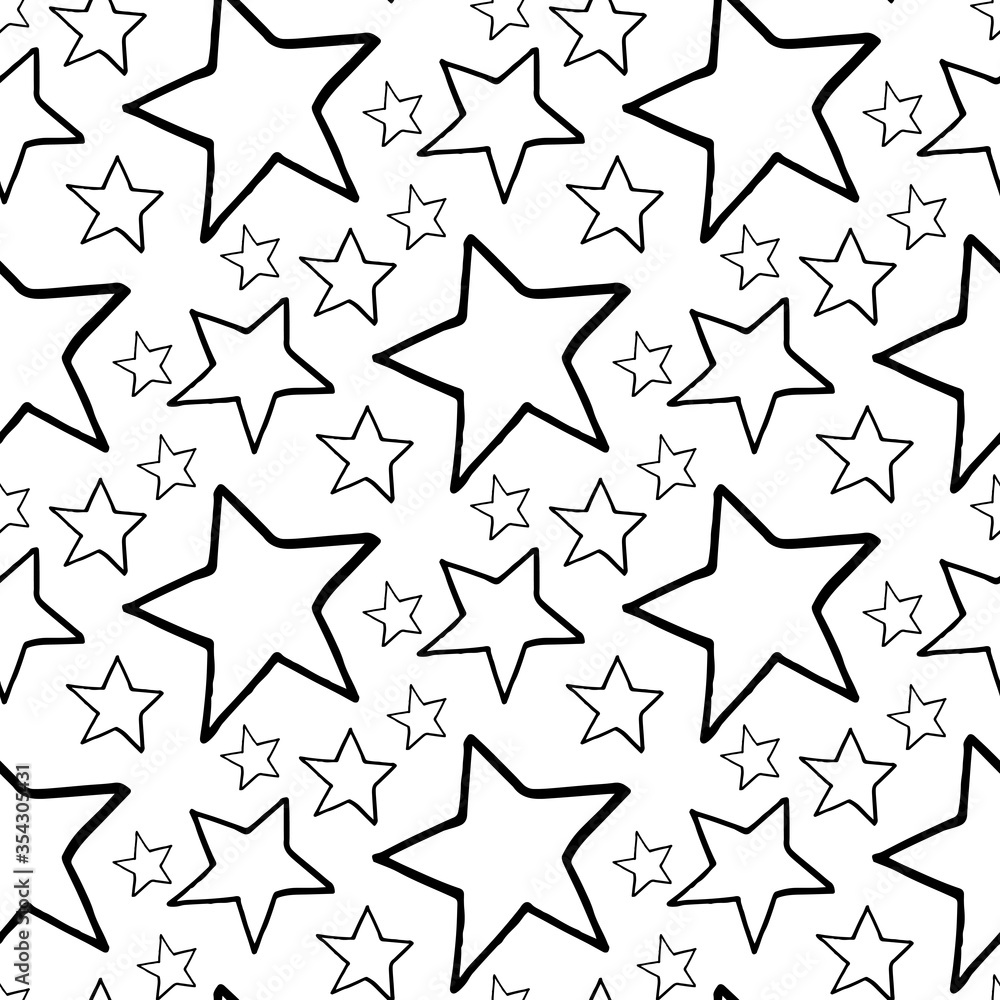 Seamless pattern with black-and-white doodle stars on white background. Vector image. Seamless pattern with black-and-white doodle stars on white background. Vector image.