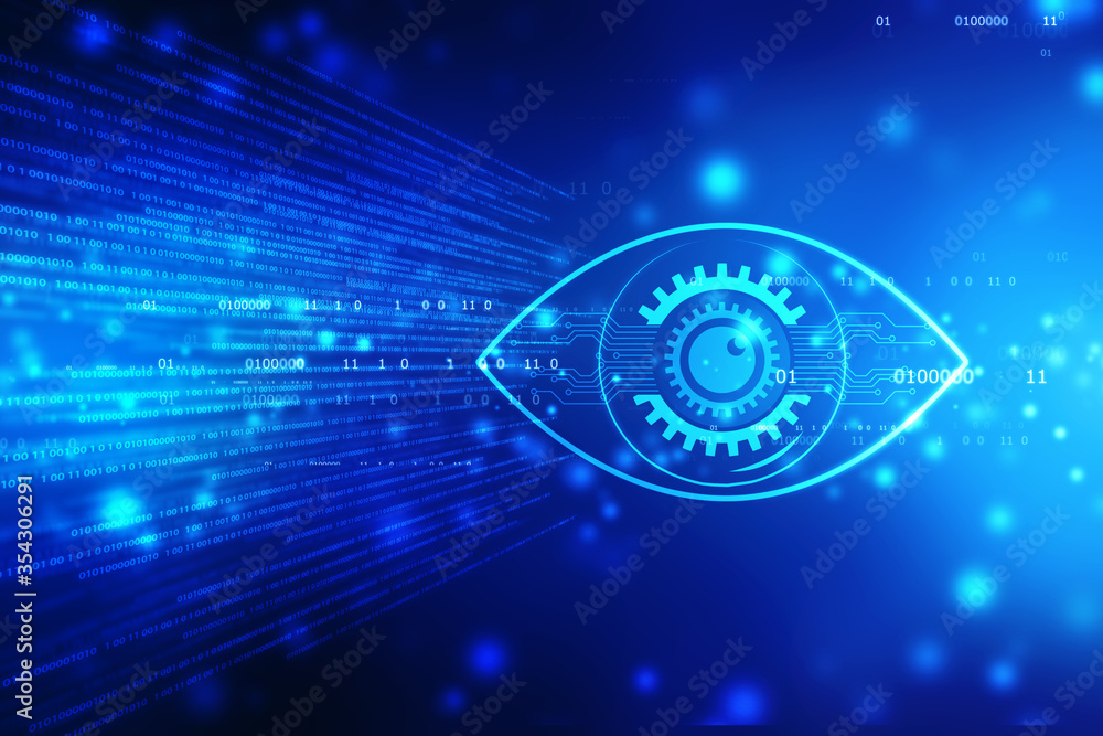 Abstract futuristic digital eye scanner, Digital eye with security scanning concept, Cyber Security Lock background