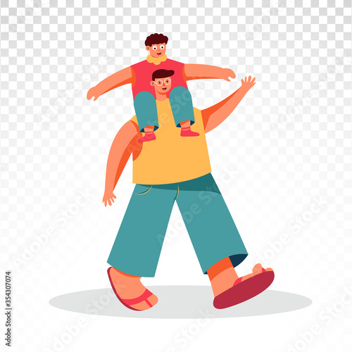 Modern style character design of fathers day, Father and his son enjoy her quality time with each other. Happy fathers day.