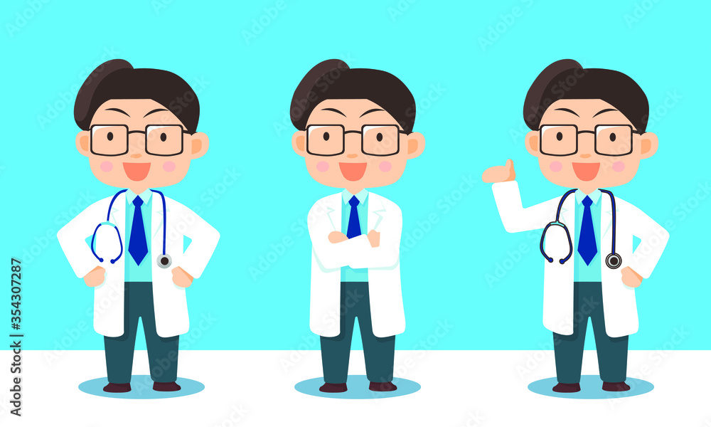 Doctor with 3 poses give information (without line stroke)