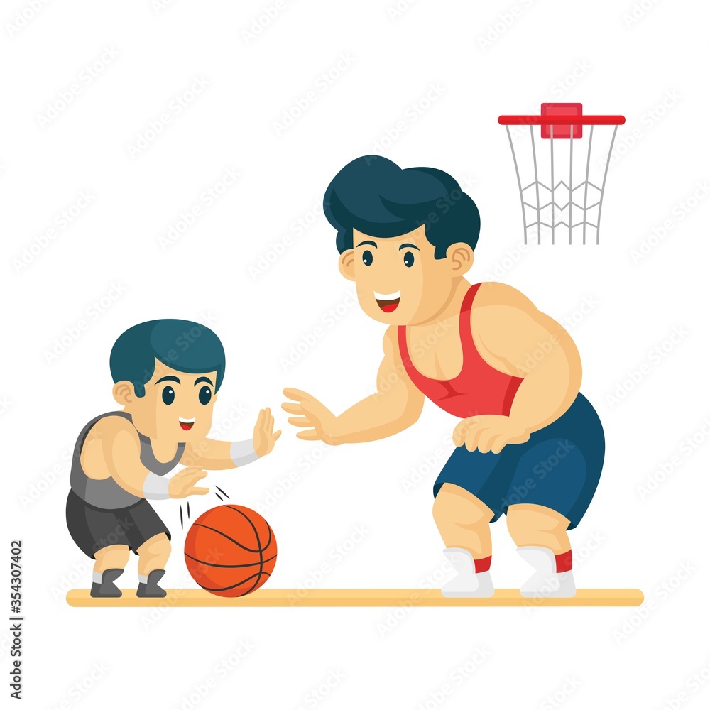 father and son playing basket ball together. happy father's day vector illustration