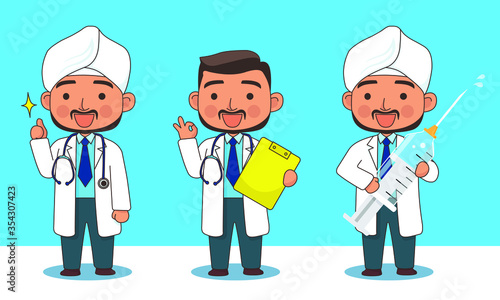 Doctor B with 3 poses give information Set B (with line stroke)