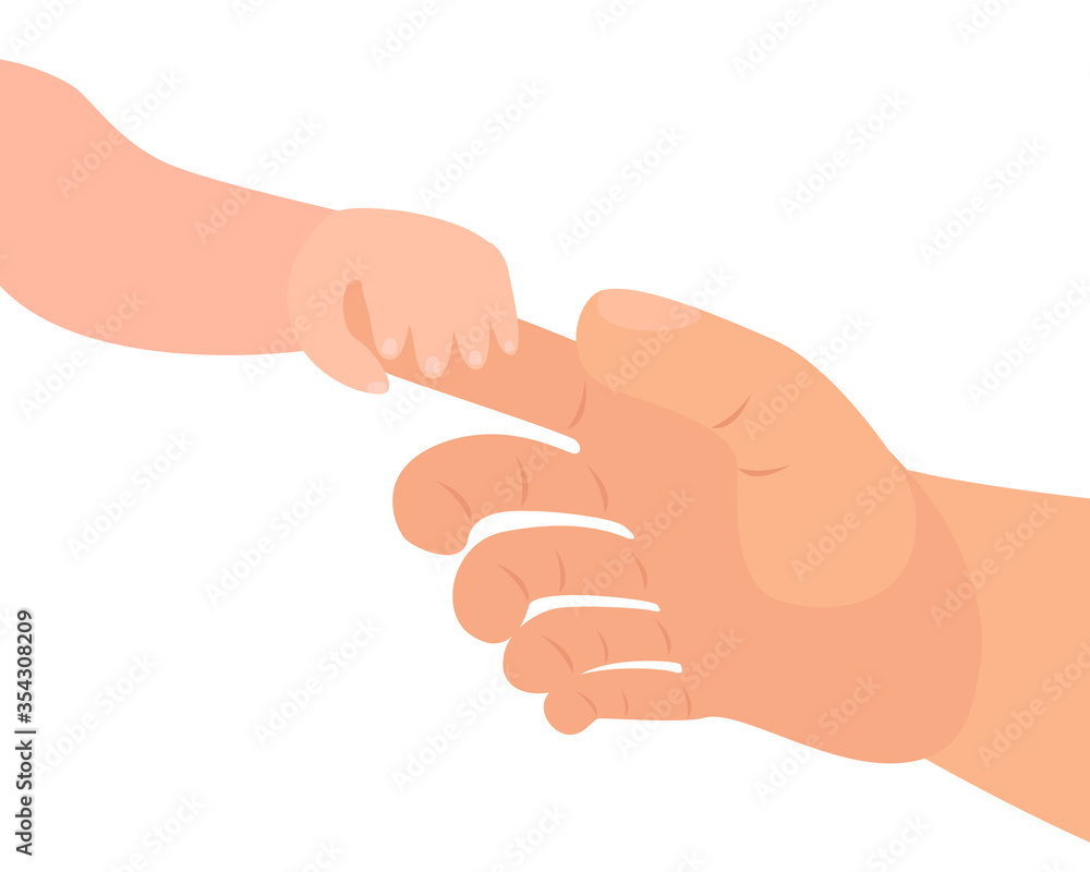 baby hand holds father by the finger. children and parents, father s day concept. vector illustration on a white background baby hand holds father by the finger. children and parents, father s day concept. vector illustration on a white background