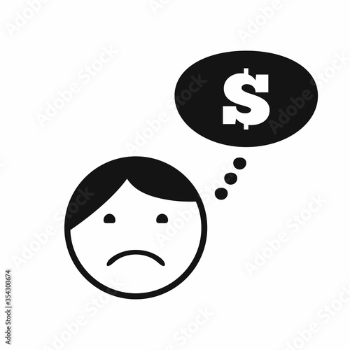Sad man thinks about money. Flat isolated vector illustration.