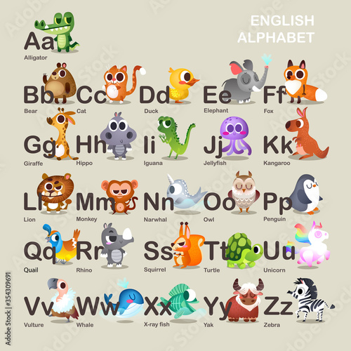 Fototapeta Naklejka Na Ścianę i Meble -  Illustration with funny characters. Children's alphabet. 
