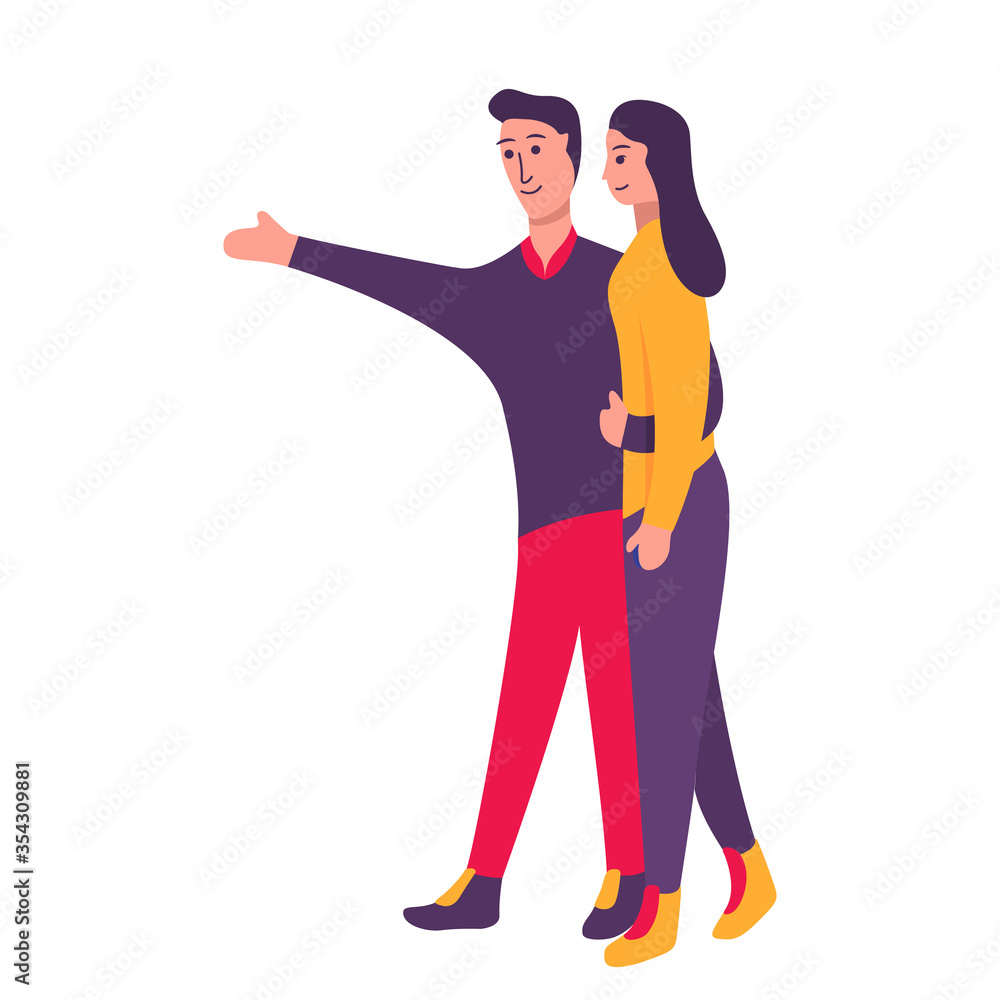 Couple in love.Married couple.Girl and boyfriend hugging.Romantic partners isolated on white background.Flat cartoon vector.