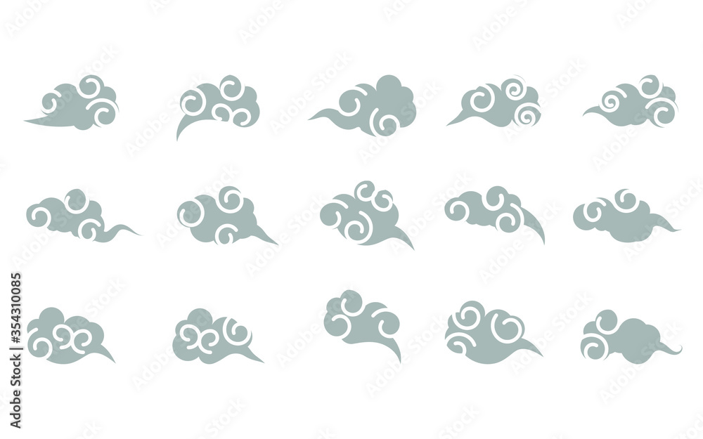 Collection of decorative clouds in oriental style, for Chinese New Year, Mid Autumn Festival. Isolated objects. Vector illustration. Asian cloud vector for Graphic design.