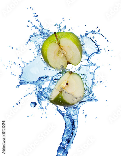 Green apple in water