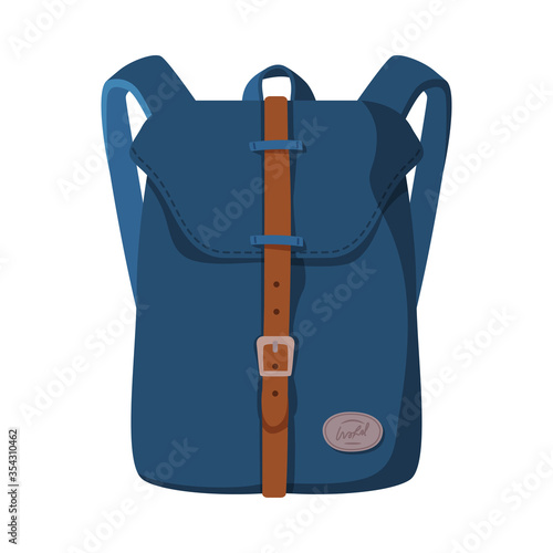 Front View of Schoolbag or Camping Backpack Flat Style Vector Illustration on White Background