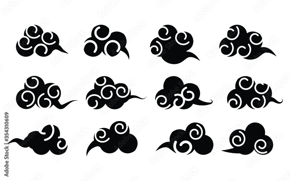 Fototapeta Collection clouds in Chinese style. Asian pattern for Chinese New Year, Mid Autumn Festival Isolated objects. Vector illustration. Asian cloud vector for Graphic design.