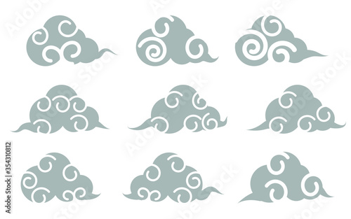 Traditional Asian Chinese Cloud pattern collection, called Xiangyun. Decorative clouds for Chinese New Year, Mid Autumn Festival. Isolated objects. Vector illustration.  photo