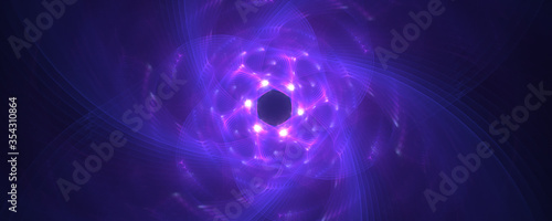 Background of abstract purple lines forming a glowing hexagon