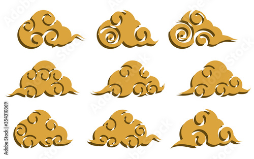 Traditional Asian Chinese Cloud pattern collection, called Xiangyun. Decorative clouds for Chinese New Year, Mid Autumn Festival. Isolated objects. Vector illustration. 