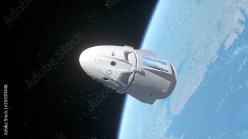 Cargo spaceship on low earth orbit. Usa private space company concept
