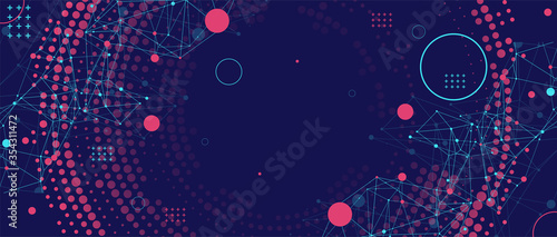 Halftone science background with connecting dots and lines. Digital data visualization.