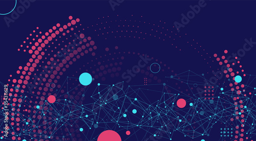 Halftone science background with connecting dots and lines. Digital data visualization.