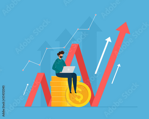 Investment and analysis money cash profits. Successful investor or entrepreneur making investing plans. Financial consulting, investment and savings. Vector illustration.
