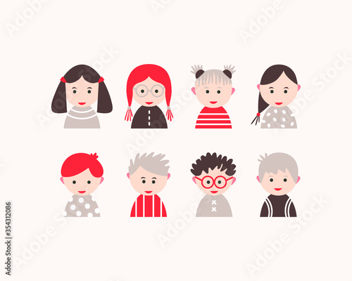 Set of different children faces. Cartoon kids avatar collection. Vector illustration wth child portraits