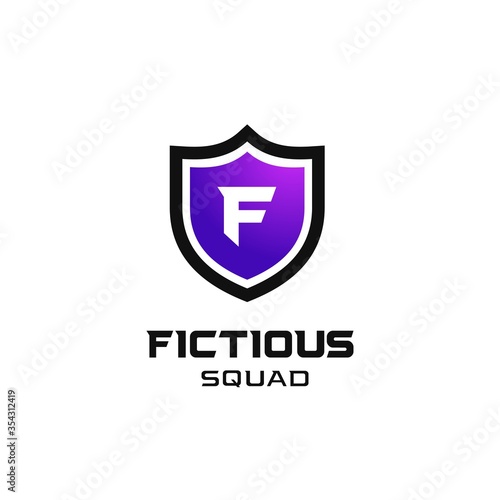 Letter F Shield Gaming Squad Logo Design Vector Template