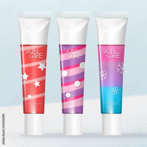 Vector Christmas Collection or Seasonal Gifting Lip Gloss Tube with Swirl Lip gloss Injection Packaging. 