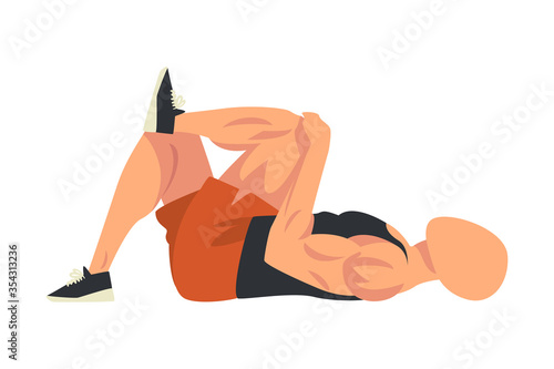 Man Doing Glute Exercise, Side View of Male Athlete Doing Sports for Fit Body, Buttock Workout Vector Illustration on White Background