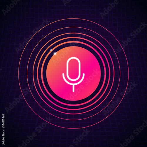 microphone icon button with sound spectrum feedback effect vector illustration for digital voice assistant and audio recognition concept design