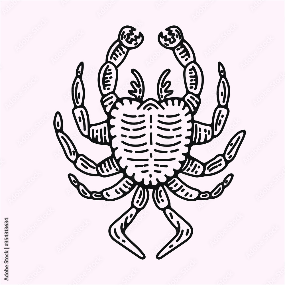 crab vector engraving illustration for logo design . simple hand drawn icon of sea animal creature. isolated on white background crab vector engraving illustration for logo design . simple hand drawn icon of sea animal creature. isolated on white background