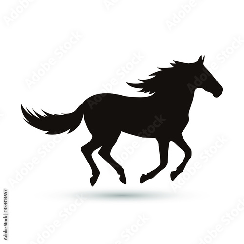 Black horse running. Background, cartoon.