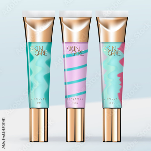 Vector Christmas Collection or Seasonal Gifting Lip Gloss Tube with Swirl Lip gloss Injection Packaging. 