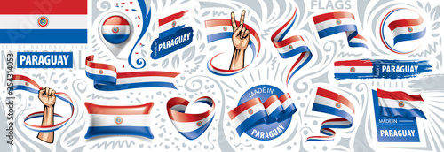 Vector set of the national flag of Paraguay in various creative designs photo