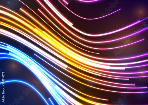Colorful glowing neon motion lines abstract technology background. Vector design
