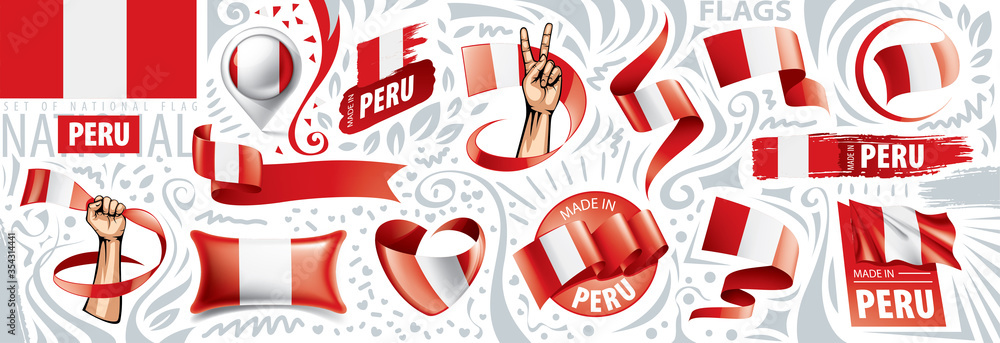 Vector set of the national flag of Peru in various creative designs - obrazy, fototapety, plakaty 